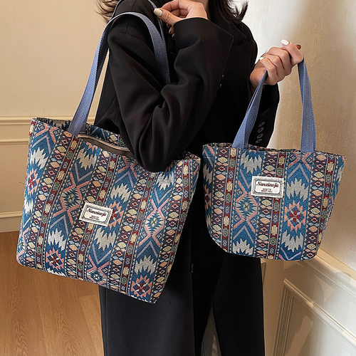 复古民族风大容量单肩托特包