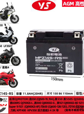 MFZ14S-RS力帆KPT400 KPV350派方星舰3 4 3X裕祥电瓶赛550s蓄电池