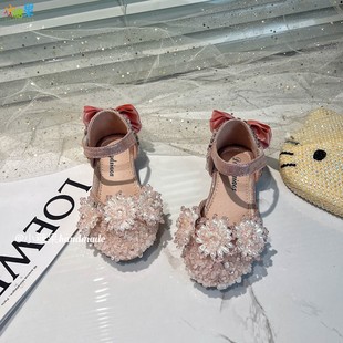 女童超好看公主鞋夏薄款透气配礼服2025新款水晶小皮鞋配裙子女孩