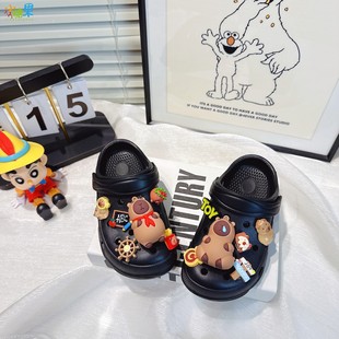 儿童黑色洞洞鞋小童大童宝宝夏款凉拖鞋外穿高颜值防滑男童女童鞋