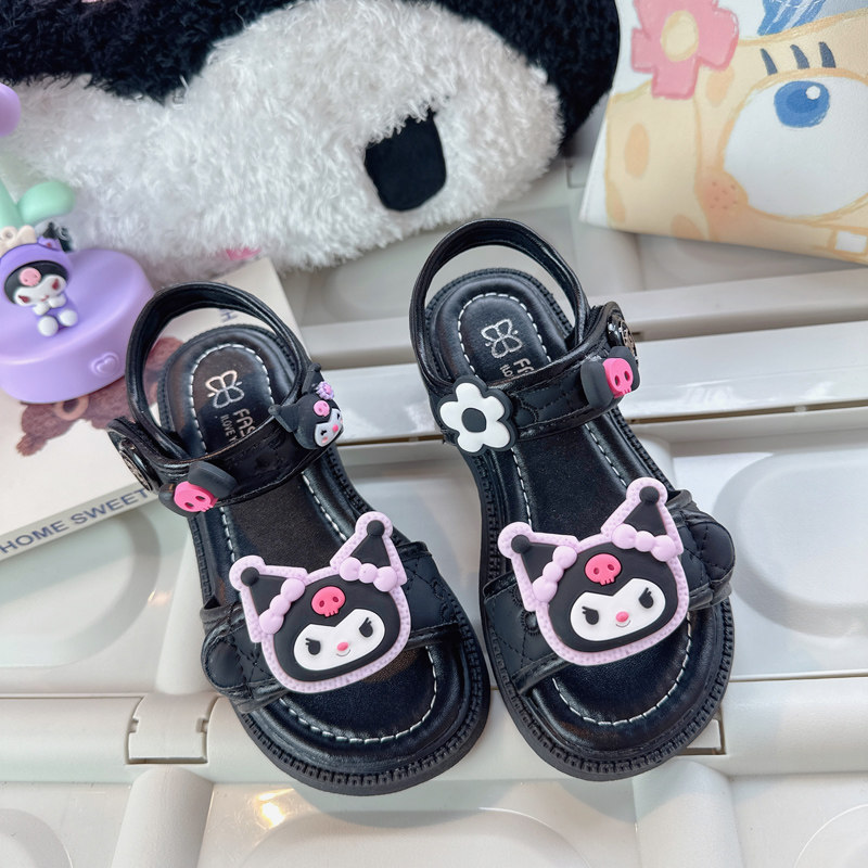 女童黑色凉鞋夏季2026新款时尚网红夏天今年新款儿童沙滩鞋中大童