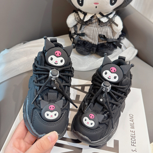 女童鞋子2026春秋新款黑色运动鞋网面透气春款儿童老爹鞋女款软底