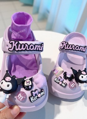女童紫色玛丽珍洞洞鞋夏日eva材质高颜值儿童一体拖鞋外穿防滑女
