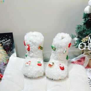 儿童白色毛毛雪地靴冬季女童毛毛鞋加绒女孩二棉鞋保暖女宝宝棉靴