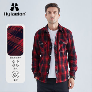Hylaeion热带雨林户外运动经典复古格纹衬衫春秋男士长袖翻领上衣