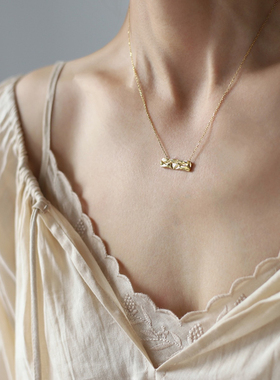 古法捶打纹长条小金条山海不规则几何锁骨链