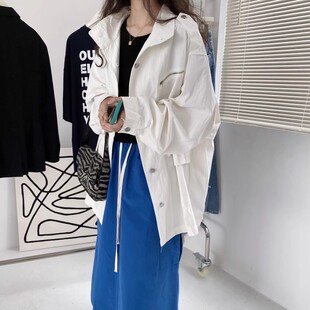 口袋设计精致刺绣抽绳风衣外套 宽松大版 J1207 0.7KG 包邮