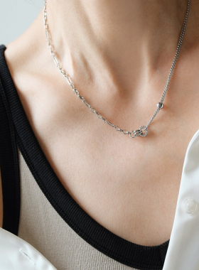 BF风~中性简约麻花圈圈拼接链条钛钢项链圆珠锁骨链