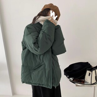 包邮！0296#斜拉链口袋翻领保暖厚实女冬款羽绒服 领子可拆0.93KG