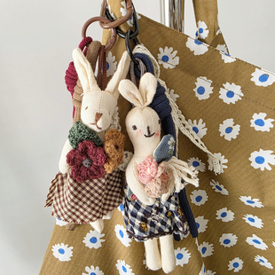 韩国创意手工布艺手机挂件卡通兔子小熊钥匙扣背包挂饰玩偶装饰