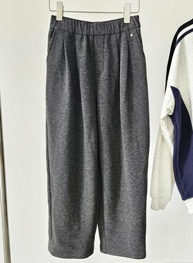 JTENGC3789#高品质好穿显瘦松紧高腰口袋薄绒压褶直筒休闲裤