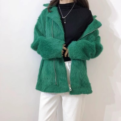 包邮！2163#宽松帅气拉链口袋设计仿貂毛外套  1.2KG