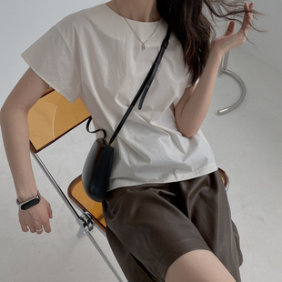 圆领衬衫 小众设计感弹力棉宽松柔软系带短袖 0673 0.11KG 包邮