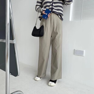 纯色直筒休闲裤 简约韩系高腰设计精致纽扣气质款 8527 0.4 包邮