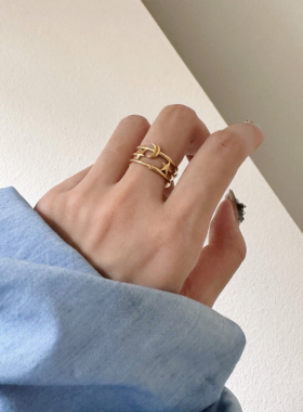 梦幻星月开口月亮戒指宽版指环