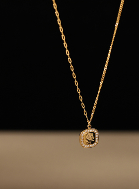 小众日系手绘玫瑰闺蜜款微镶钻方形项短款链锁骨链