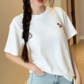 东大门同款 T恤 t立体刺绣小马圆领显瘦叠穿上衣短袖 The Barn