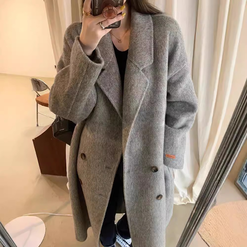 双排扣冬款中长款女双面绒大衣廓形外套,女装/女士精品,毛呢外套,淘宝优惠券,粉丝福利购,淘宝优惠卷