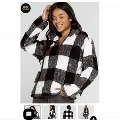 包邮！外贸 柔软轻便拼色格子质感半拉链保暖毛绒上衣  0.39KG