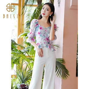 百丝清甜爱恋甜美衬衣2024夏季新品雪纺减龄气质七分袖女