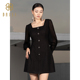 2025冬季 连衣裙女 收腰显瘦气质长袖 新品 百丝方领中长裙赫本风法式