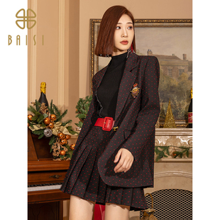 2026春季新品百丝洋气轻职场波点设计感西装奢华高端主持人外套女