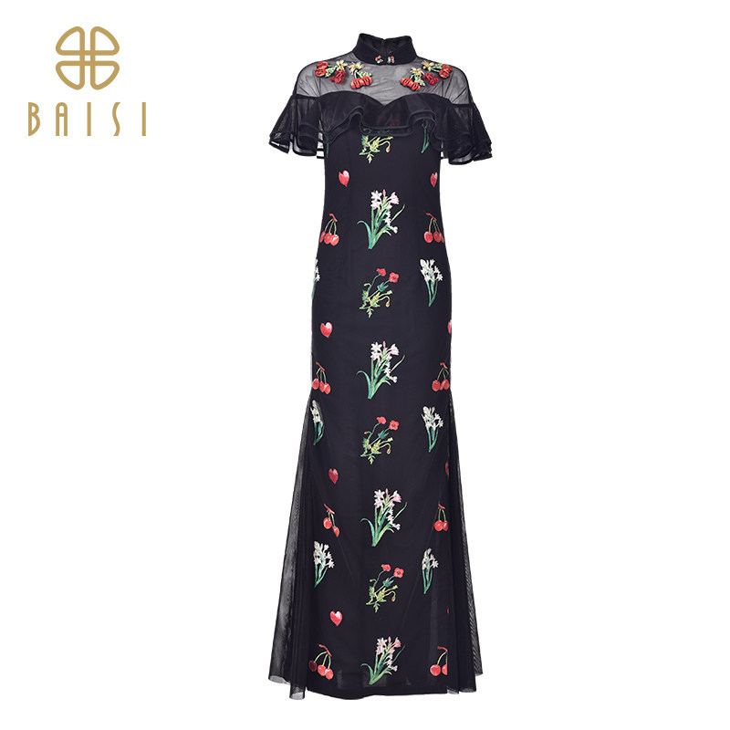 百丝女连衣裙2019夏季新品时尚樱桃印花高雅潮流连衣裙女