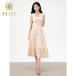 百丝法式甜系碎花2024夏季新品知性优雅千金风女