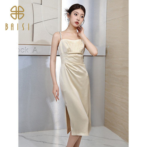 2025夏季新品百丝法式气质装饰肩带裙设计感小礼服吊带连衣裙女
