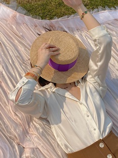 白衬衣 真丝女士珍珠纽扣长袖 法式 慵懒名媛气质原创 Bleu