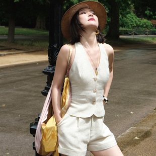 套装 马甲短裤 度假老钱风约会高级耐看烫钻西装 sibleu法式