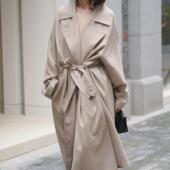 sibleu小众设计秋冬高级感大翻领英伦风气质系带宽松百搭风衣外套