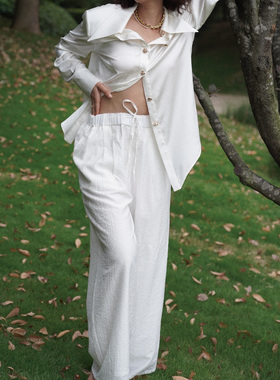 sibleu法式夏日新款宽松高腰直筒阔腿休闲裤