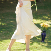 sibleu法式 小众原创设计百搭纯色前开叉一步半身裙夏季