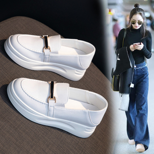 真皮小白鞋鞋子女2025新款爆款女款秋冬女鞋休闲鞋厚底乐福鞋单鞋