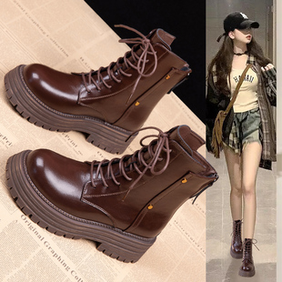真皮马丁靴女棕色靴子短靴女款2025新款英伦风款爆款女靴冬季冬天