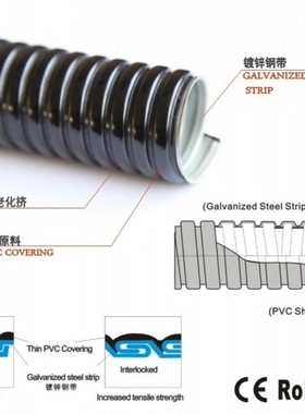 优质上海产包塑软管 内径38mm带金属蛇皮管 英制1.5寸 灰色/黑色