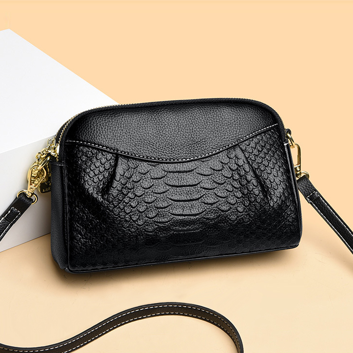 鳄鱼纹双层女士斜挎手机小包包