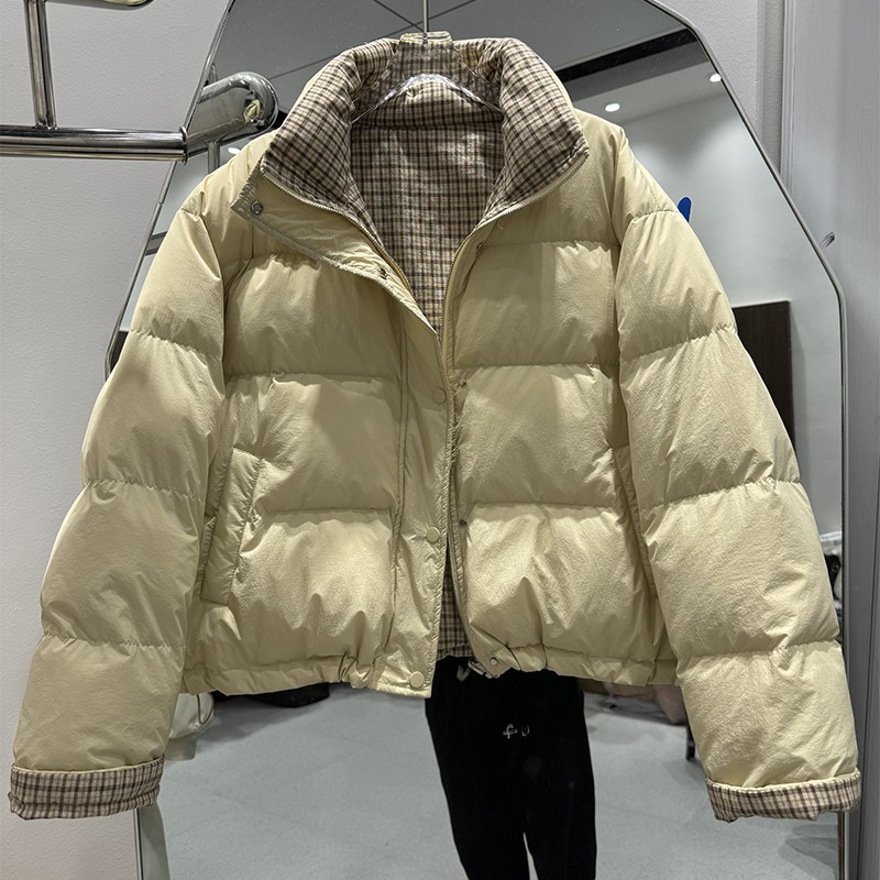 双面穿羽绒服短款宽松立领