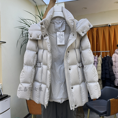 95白鸭绒收腰修身中长款羽绒服女