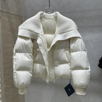 短款针织大翻领90白鸭绒羽绒服女