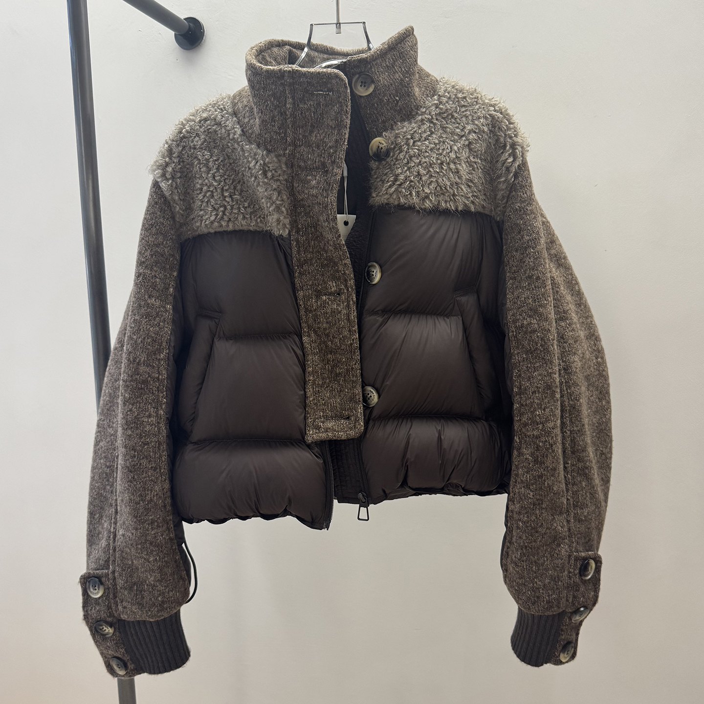 90鸭绒立领拼接毛短款羽绒服女