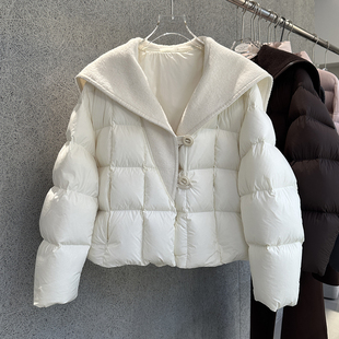90%白鸭绒海军风大翻领短款羽绒服女2025冬季新款时尚外套