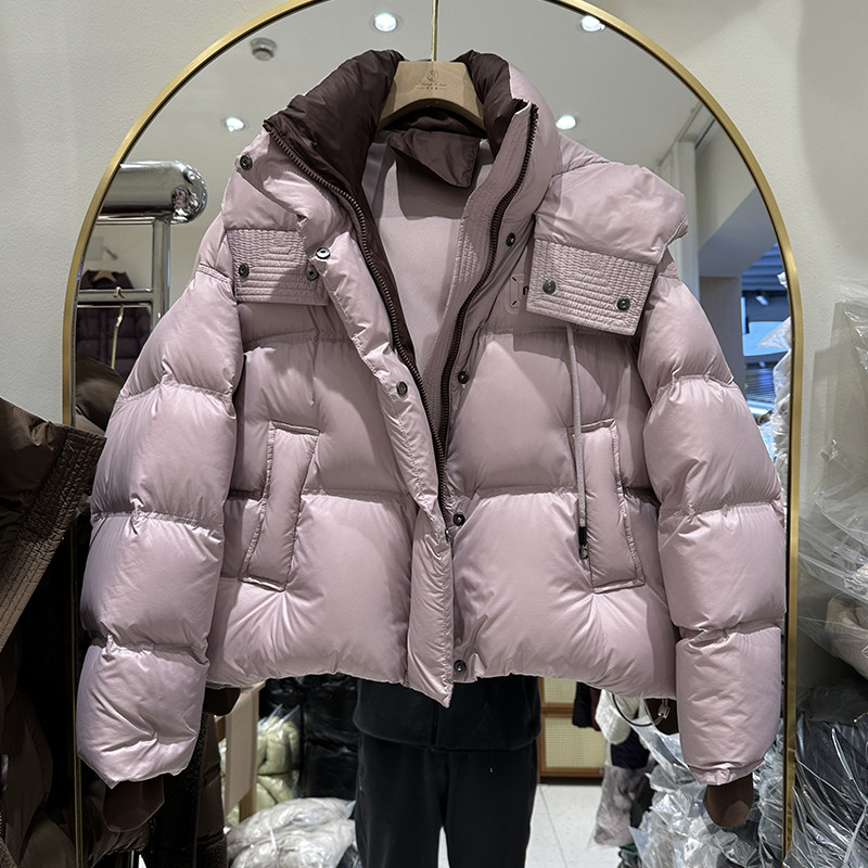 90白鸭绒撞色加厚短款羽绒服女