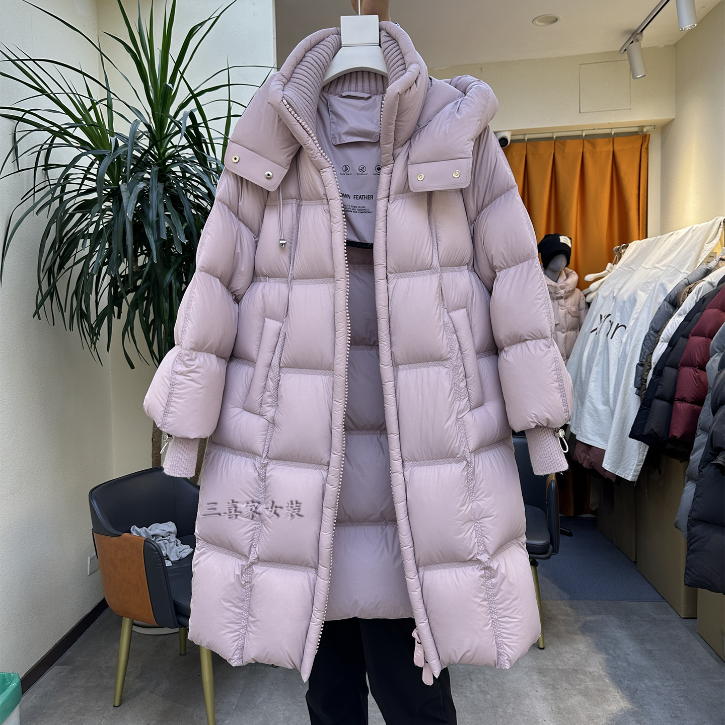 中戏长款过膝95%白鸭绒羽绒服女