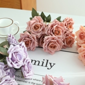 欧式 饰品仿生干花花艺摆件 轻奢玫瑰花仿真花束假花摆设客厅餐桌装