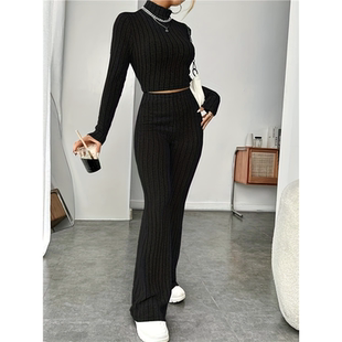 Women suit knit long shirt sleeved bottom layer套装 with