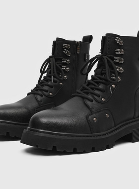 新款厚底马丁靴男款高级感英伦风靴子百搭男靴黑色