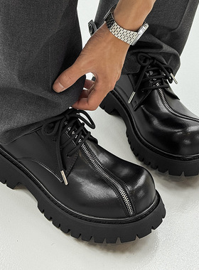 德比鞋男英伦风工装鞋厚底增高大头鞋小众通勤皮鞋黑色