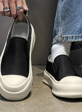 通勤桥头夏季厚底乐福鞋男透气潮款一脚蹬套脚板鞋